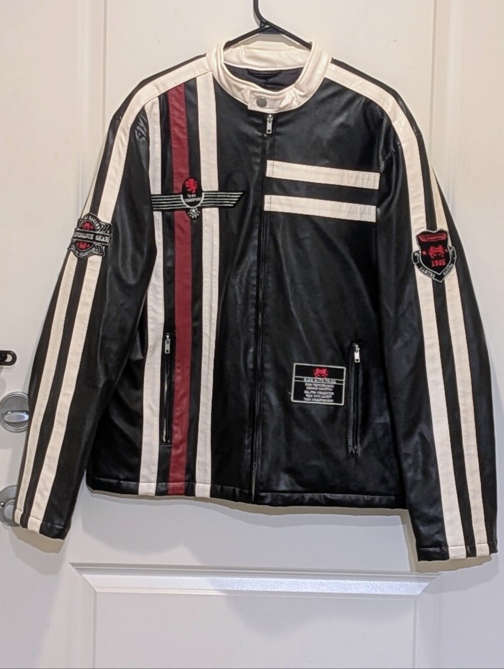 EUC Castro Motorsport L Promo Team Black and White Striped Racing Jacket